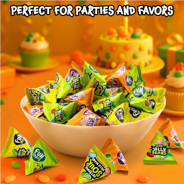Jelly Beans Variety Pack - 60 Mini Pouches (12 Oz) - Sour, Classic, Extreme Sour Candies - Individually Wrapped Halloween Candy for Classroom Rewards & Party Favors by Funtasty