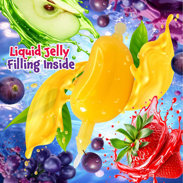 Fruit Squeezable Jellies - 40 Count Jar - Tik Tok Candy - Easter Eggs Fillers - Fun Jelly Treat in Assorted Fruit Flavors - Easter Candy - Mango, Strawberry, Apple, Pineapple & Grape