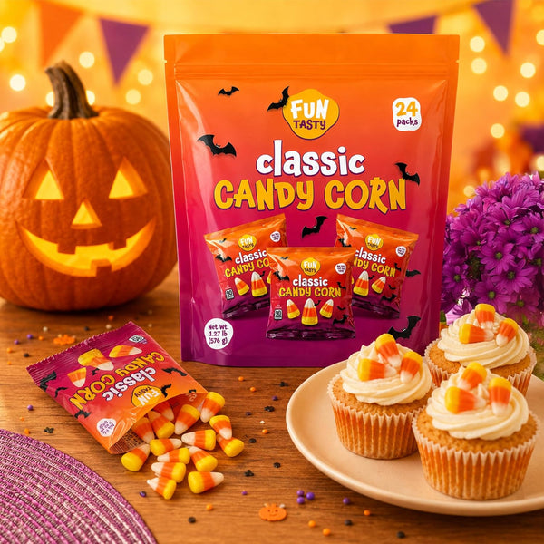 Classic Candy Corn - 24 Count Individually Packed Pouches, 0.85 Oz Each - Halloween Candy Bags for Party Favors, Trick or Treat, Events, and Snacks