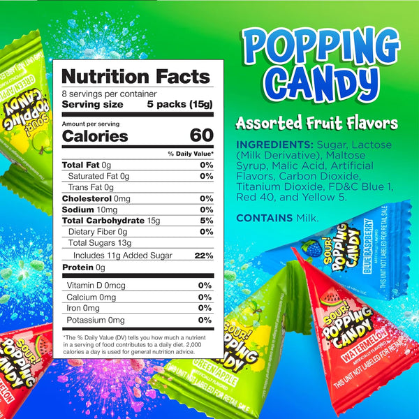Sour Popping Rocks, Popping Candy Individually Wrapped - 40 Mini Packs