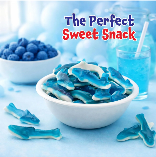 Gummy Sharks - 2 Pound Pack - Blue Shark Gummies - Blue Candy for Goodie Bags, Gifting, Snacking & Dessert Decorating - Chewy Candy with Raspberry Flavor