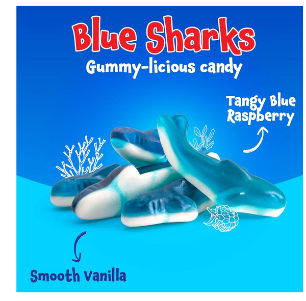 Gummy Sharks - 2 Pound Pack - Blue Shark Gummies - Blue Candy for Goodie Bags, Gifting, Snacking & Dessert Decorating - Chewy Candy with Raspberry Flavor