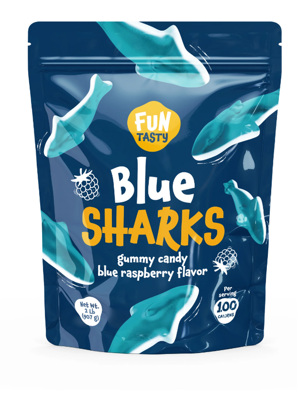Gummy Sharks - 2 Pound Pack - Blue Shark Gummies - Blue Candy for Goodie Bags, Gifting, Snacking & Dessert Decorating - Chewy Candy with Raspberry Flavor