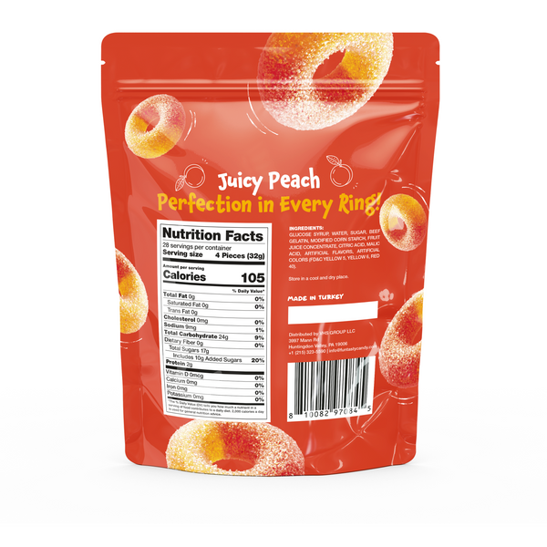 Peach Rings - 2 Pound Bulk Pack - Gummy Candy - Sour and Sweet Classic Treat