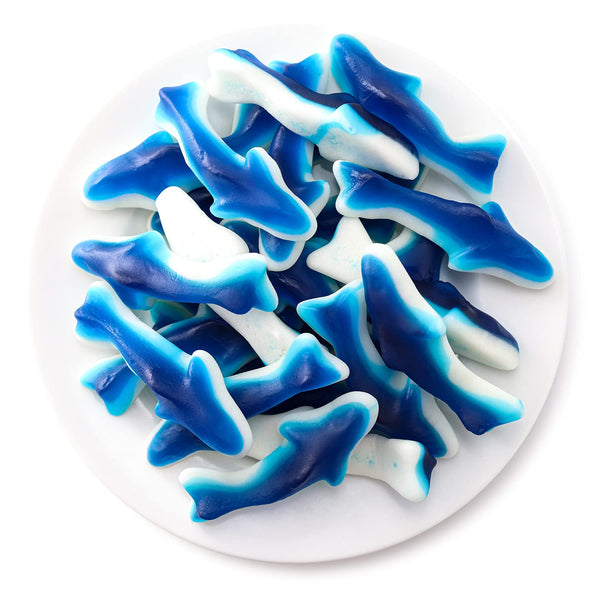 Blue Sharks Gummy Candy - 2 Pound Bulk Pack - Blue Raspberry Marshmallow Flavor