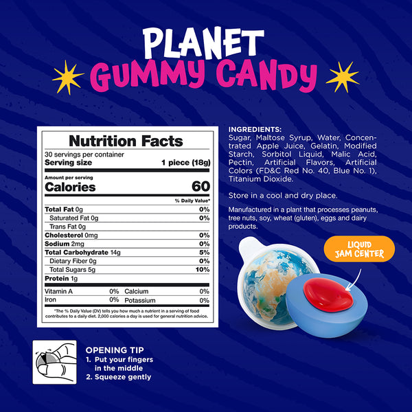 Earth Planet Gummy Balls Candy with Jam Center, 19-Ounce Jar