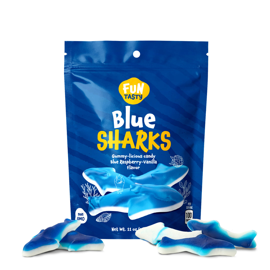 Funtasty Blue Sharks Gummy Candy - 11 Ounce Bag - Blue Raspberry Marsh ...
