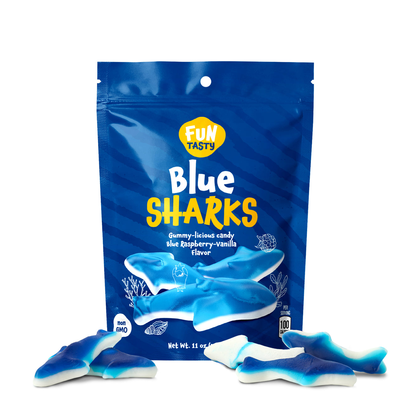 Funtasty Blue Sharks Gummy Candy - 11 Ounce Bag - Blue Raspberry Marsh ...