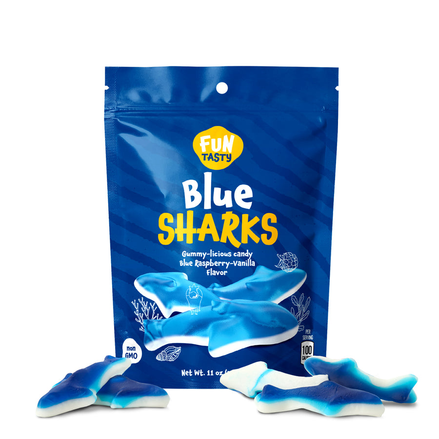 Funtasty Blue Sharks Gummy Candy - 11 Ounce Bag - Blue Raspberry Marsh ...
