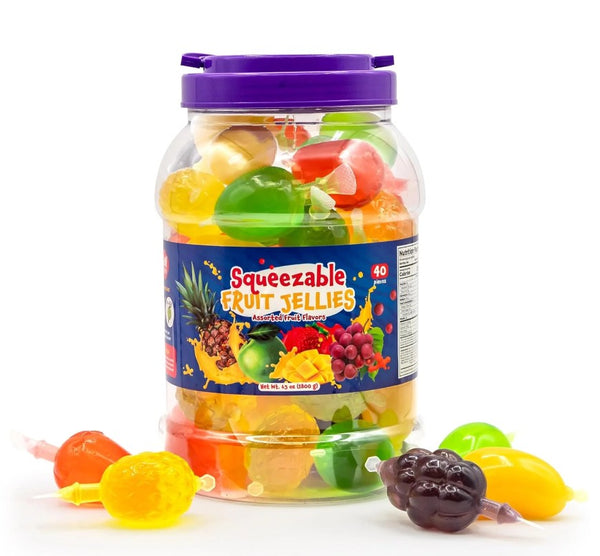 Fruit Squeezable Jellies, Tik Tok Candy, Vegan Candy - 40 Count Jar