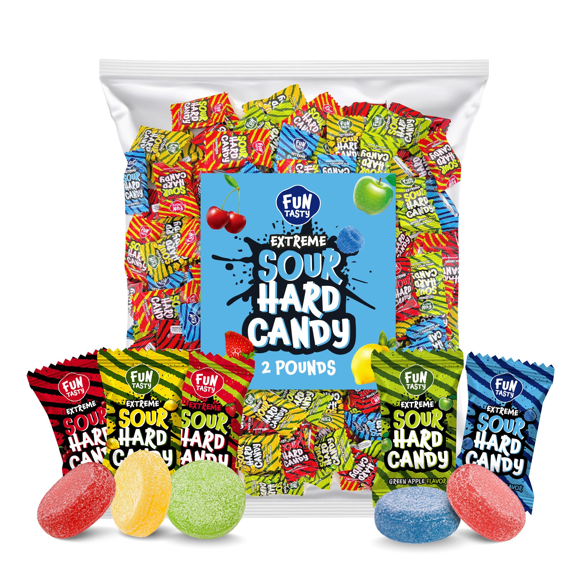 Sour Hard Candy Mix - 2 Pound Bulk Pack - Assorted Fruit Flavors